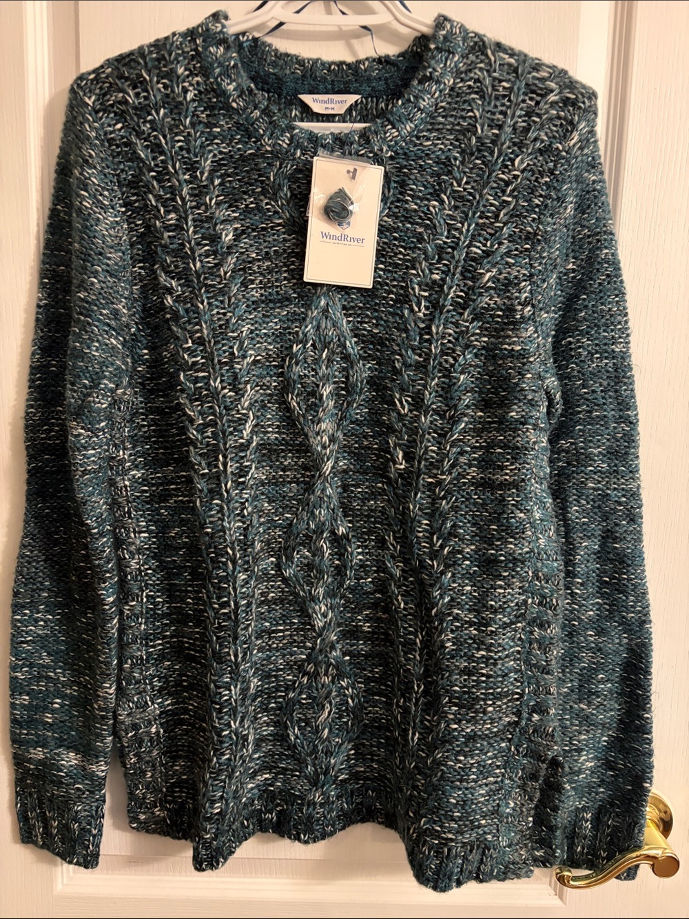 Wind River Teal Marled Cable Crewneck Sweater